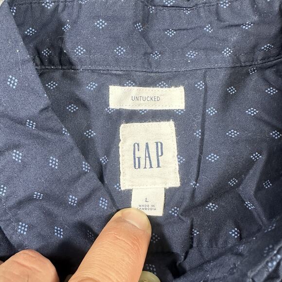 Gap‎ Button Down Shirt Mens Large Blue Untucked Collared Geometric Print - Picture 3 of 9